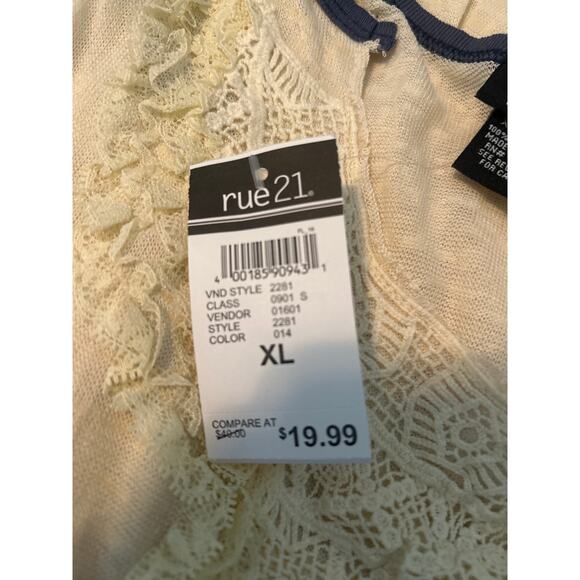 NWT Rue 21 Ivory Cream Color Women's Gauzy Tank Top Lace Trim Size XL - Picture 3 of 6